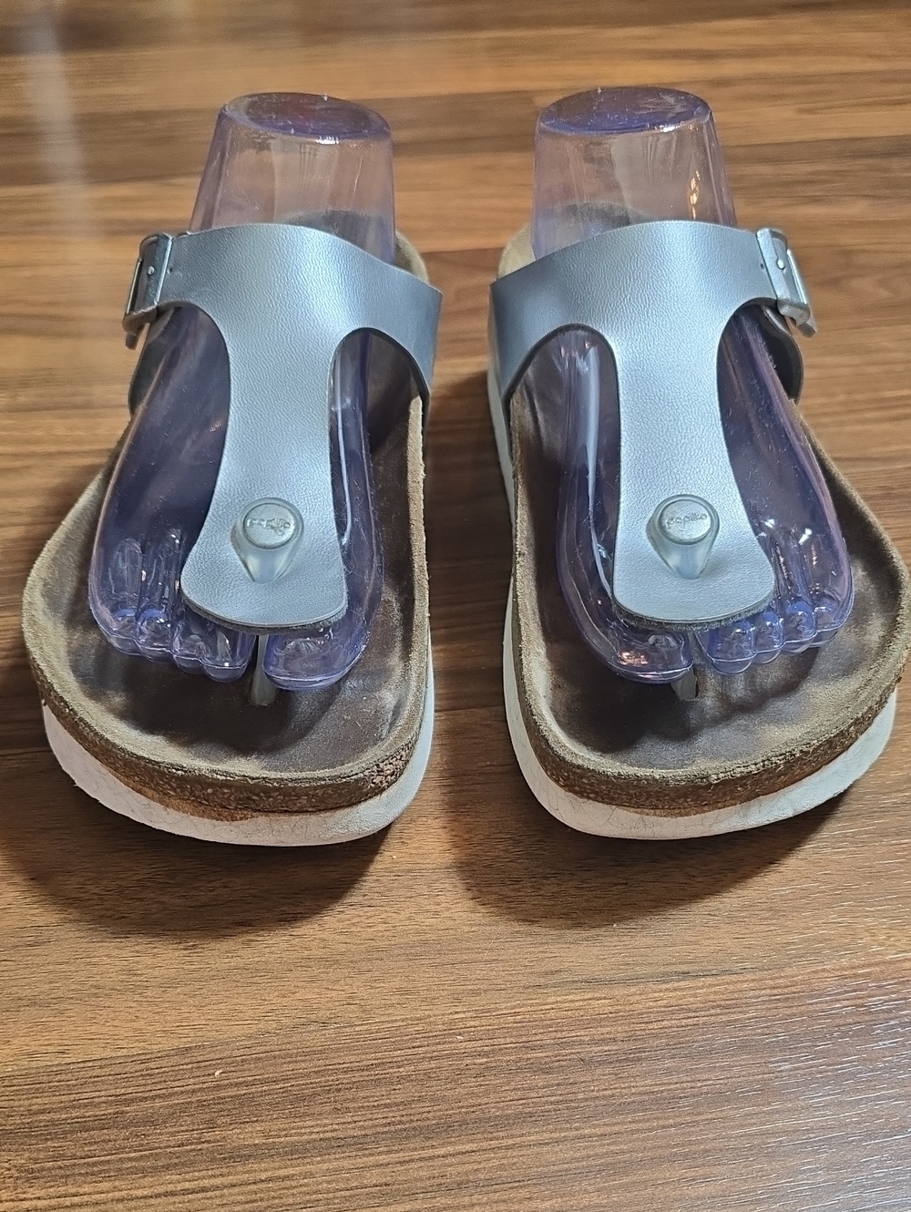 Papillio Birkenstock Gizah Silver Leather Toe-Post Platform Sandals